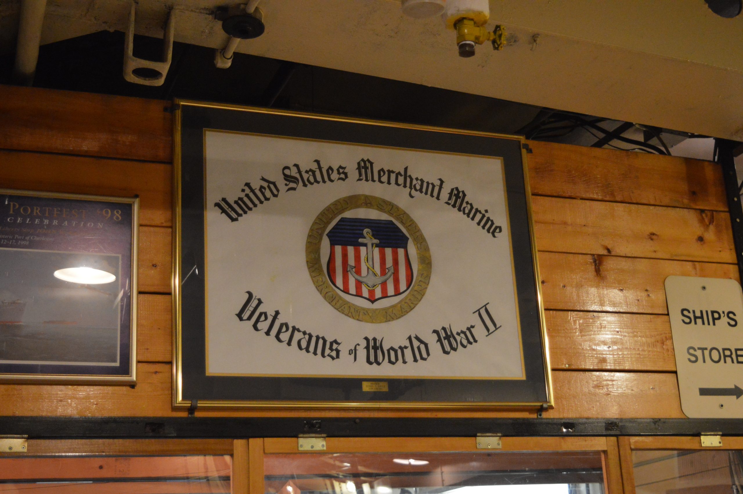 A plaque below deck of the Liberty Ship John W. Brown honors the United States Merchant Marine Veterans of World War II. (credit Anthony C. Hayes)
